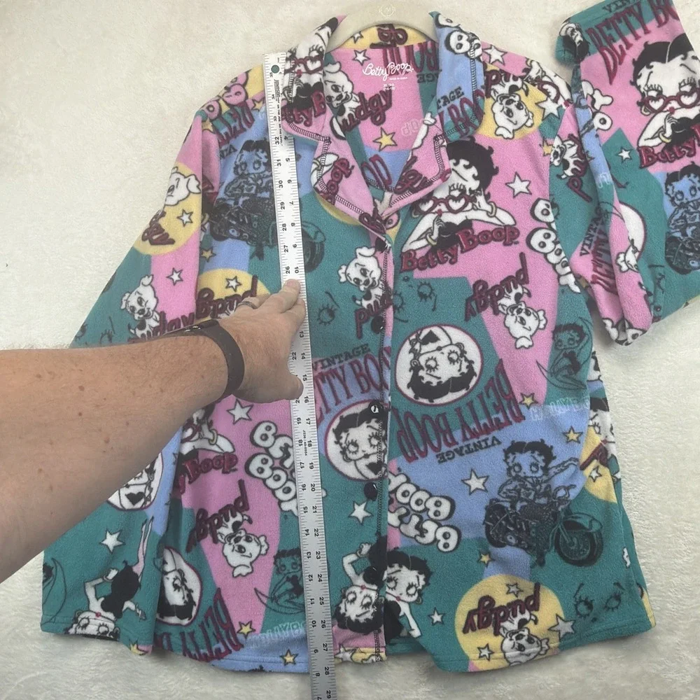 Betty Boop Fleece Pajama Top Women's XL Pink Graphic Button Front Sleep Shirt